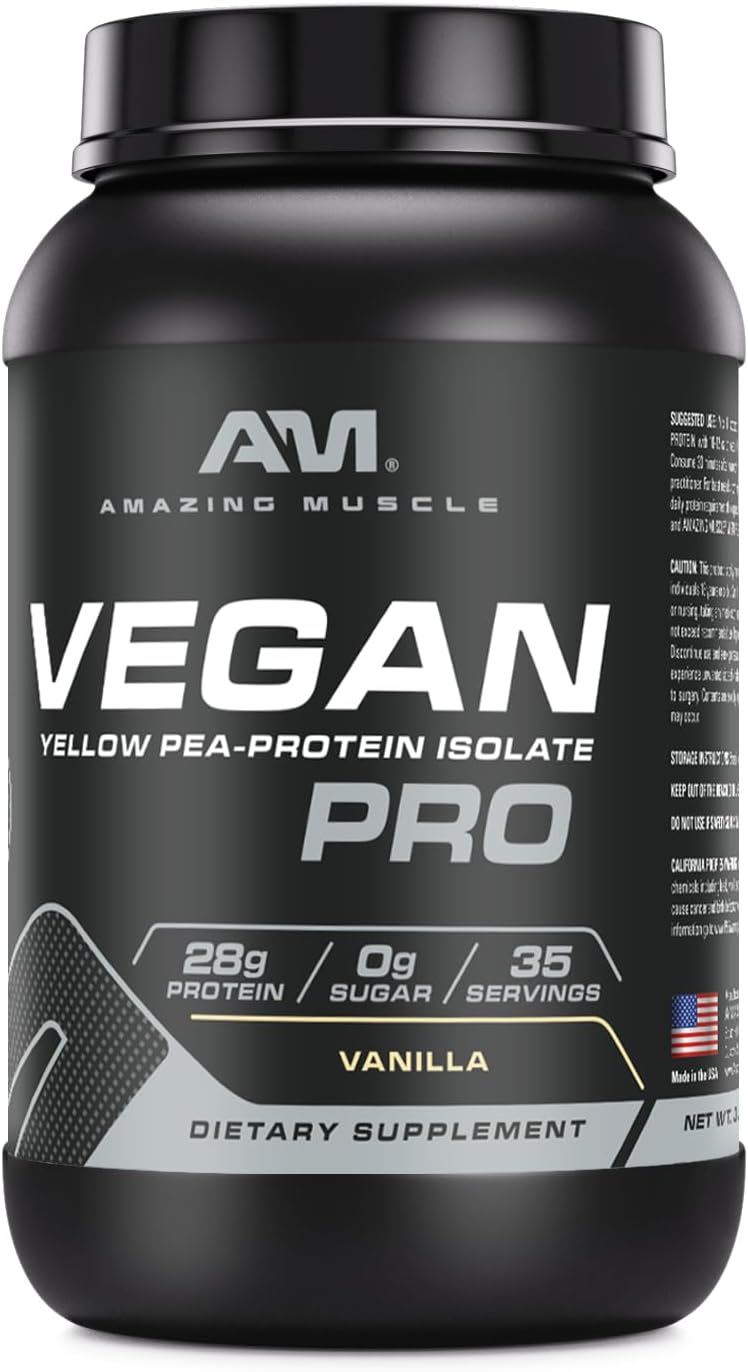 Vegan Muscle Protein Powder | 28g Protein | 34 Servings | No Sugar | Pea Protein Isolate | USA Made (3 Lb, Vanilla)