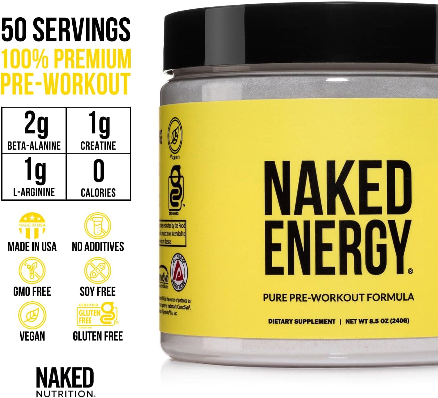 Vegan Muscle Recovery Bundle: Unflavored Energy Powder & L-Glutamine Capsules, 1000mg - Naked Nutrition