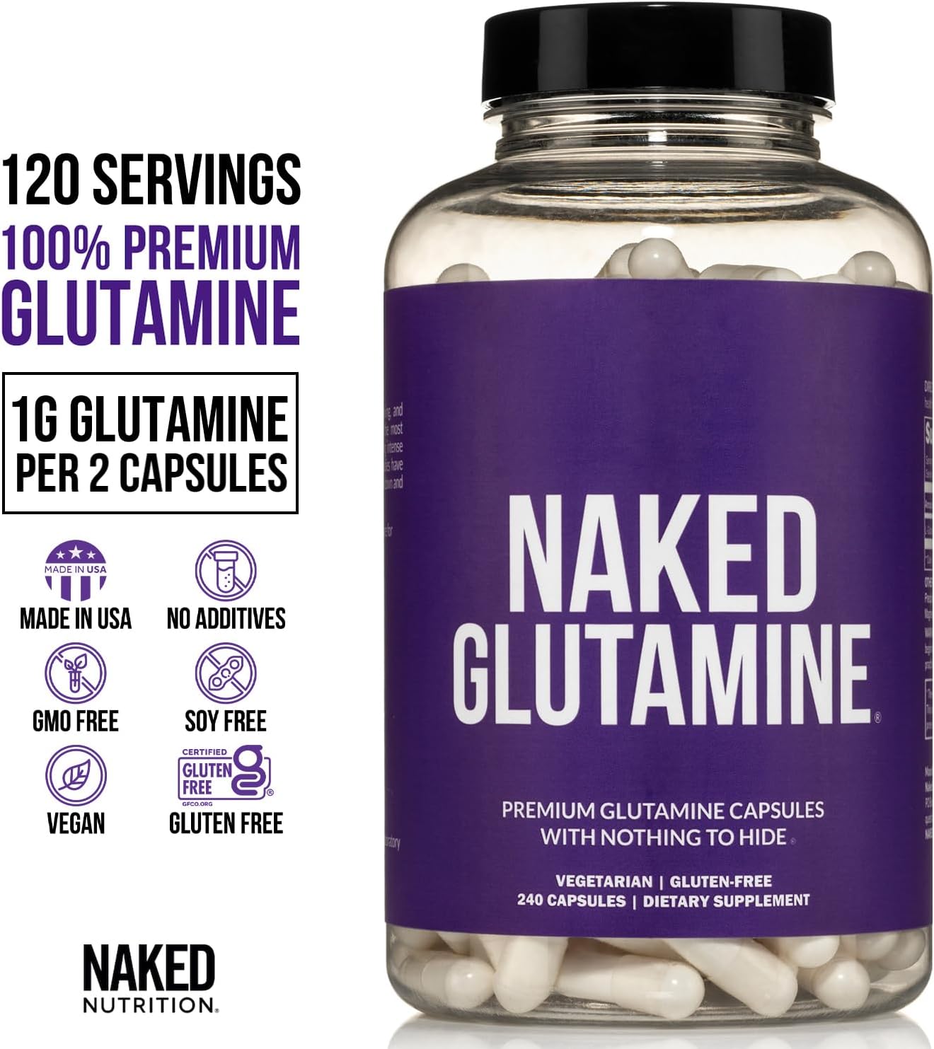 Vegan Muscle Recovery Bundle: Unflavored Energy Powder & L-Glutamine Capsules, 1000mg - Naked Nutrition
