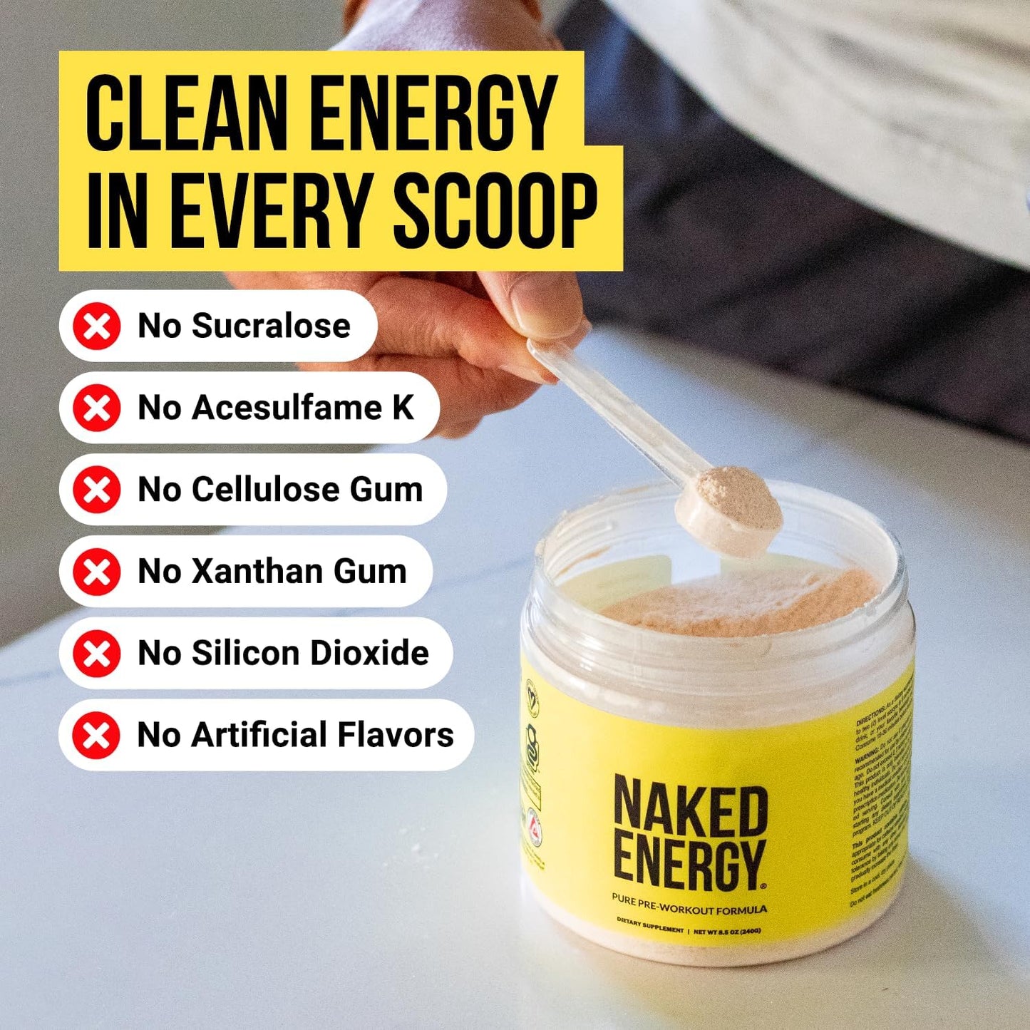 Vegan Naked Energy Pre Workout Powder - Unflavored Pure Energy Boost for Men and Women - 50 Servings