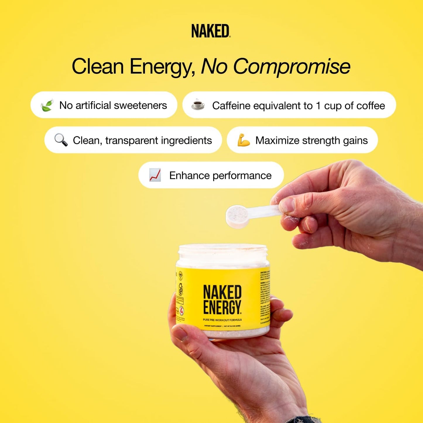Vegan Naked Energy Pre Workout Powder - Unflavored Pure Energy Boost for Men and Women - 50 Servings