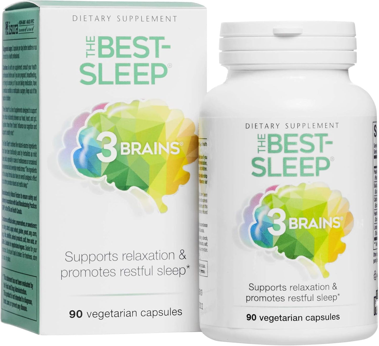Vegan Natural Factors 3 Brains Best-Sleep Support for Relaxation & Restful Sleep - 90 Capsules