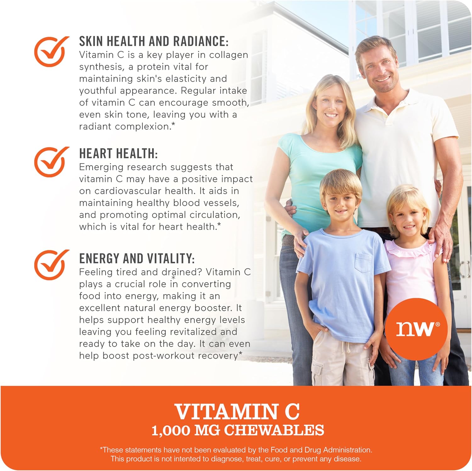 Vegan NatureWise Vitamin C 1000mg Chewable Tablets - Immune System & Collagen Support - Non-GMO, Soy & Gluten Free - Orange Flavor - 90 Count