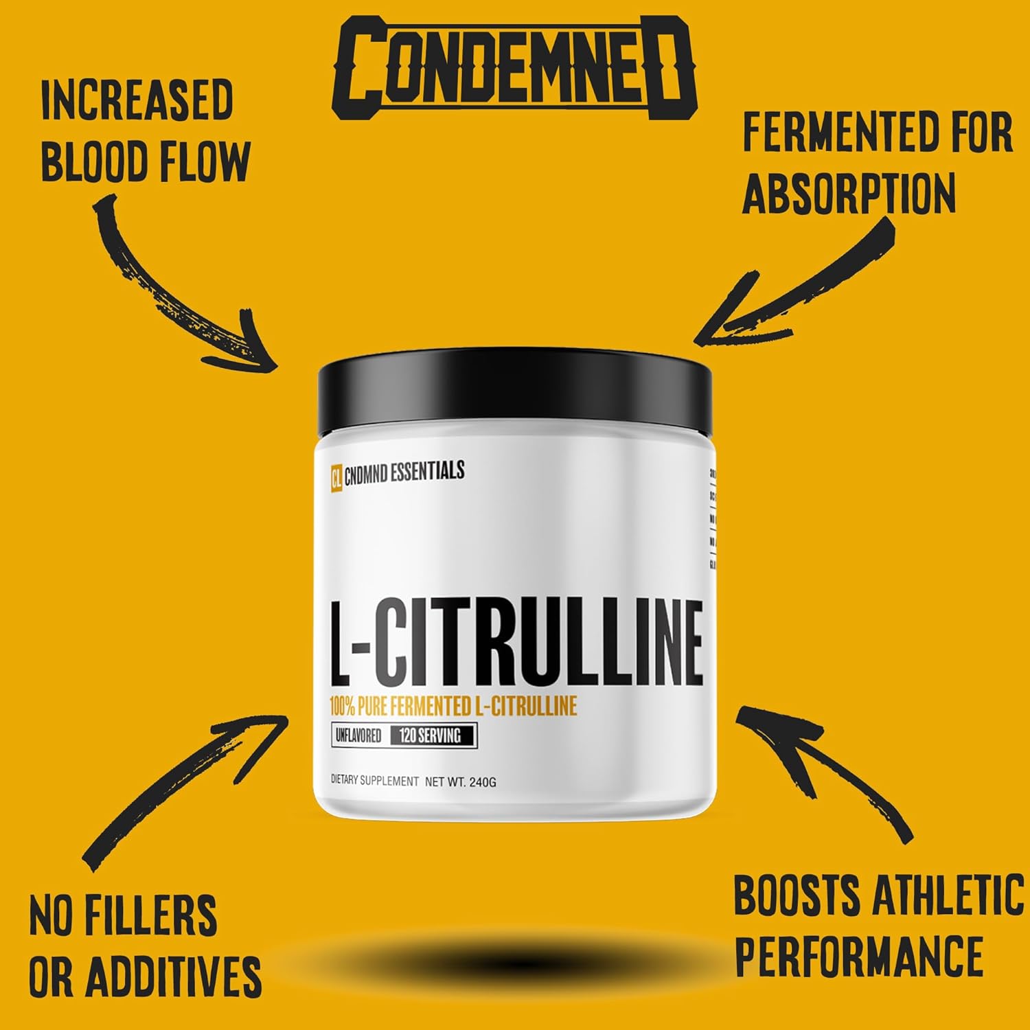 Vegan Nitric Oxide Booster Powder for Endurance | Condemned Labz L-Citrulline | Gluten Free | 120 Servings | Unflavored