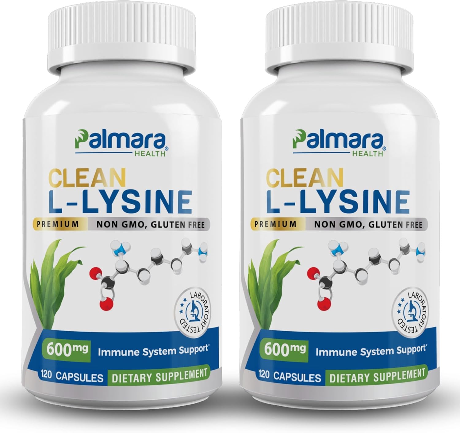 Vegan Non-GMO L-Lysine Capsules - 600mg, 120 Count - Gluten-Free Supplement by Palmara Health