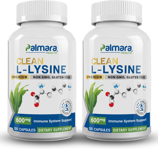 Vegan Non-GMO L-Lysine Capsules - 600mg, 120 Count - Gluten-Free Supplement by Palmara Health