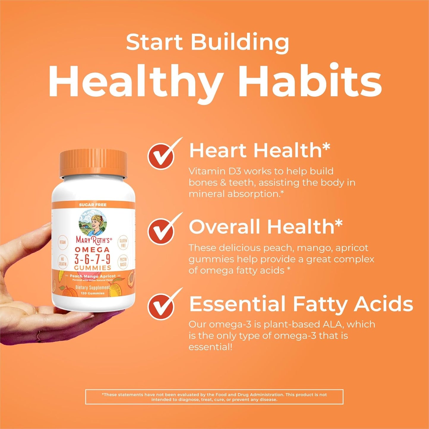 Vegan Omega 3 6 7 9 Gummies with Flaxseed Oil | 4 Month Supply | Non-Fishy Taste | Non-GMO | 120 Count