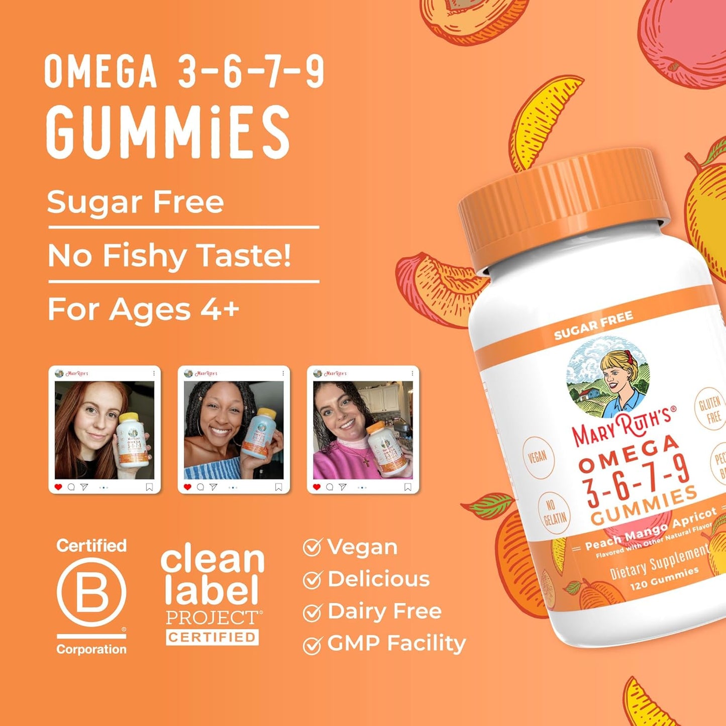 Vegan Omega 3 6 7 9 Gummies with Flaxseed Oil | 4 Month Supply | Non-Fishy Taste | Non-GMO | 120 Count