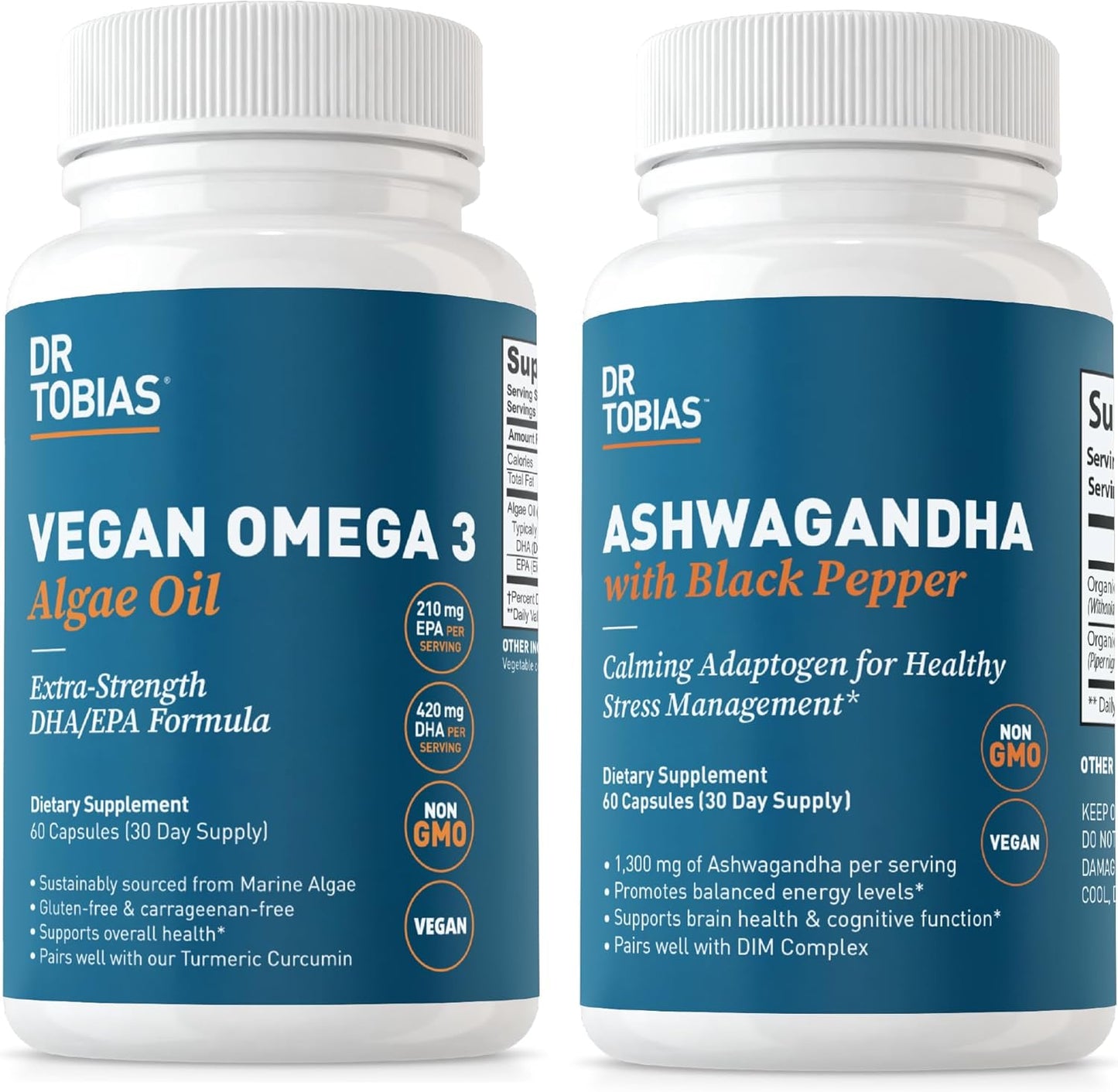 Vegan Omega 3 Algae Oil and Ashwagandha Capsules for Resilience, Immune Health, Wellness - Non-GMO Vegan Formula