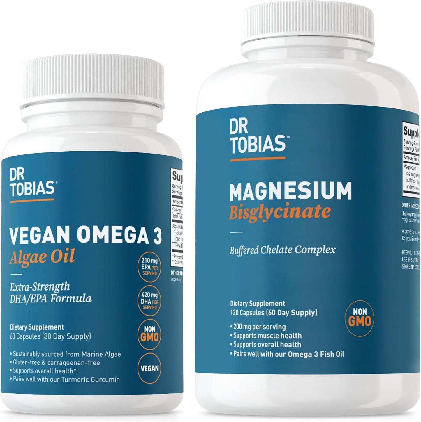 Vegan Omega-3 Algae Oil with Magnesium Bisglycinate for Heart, Brain, Muscle, and Bone Health - Non-GMO Vegan Support