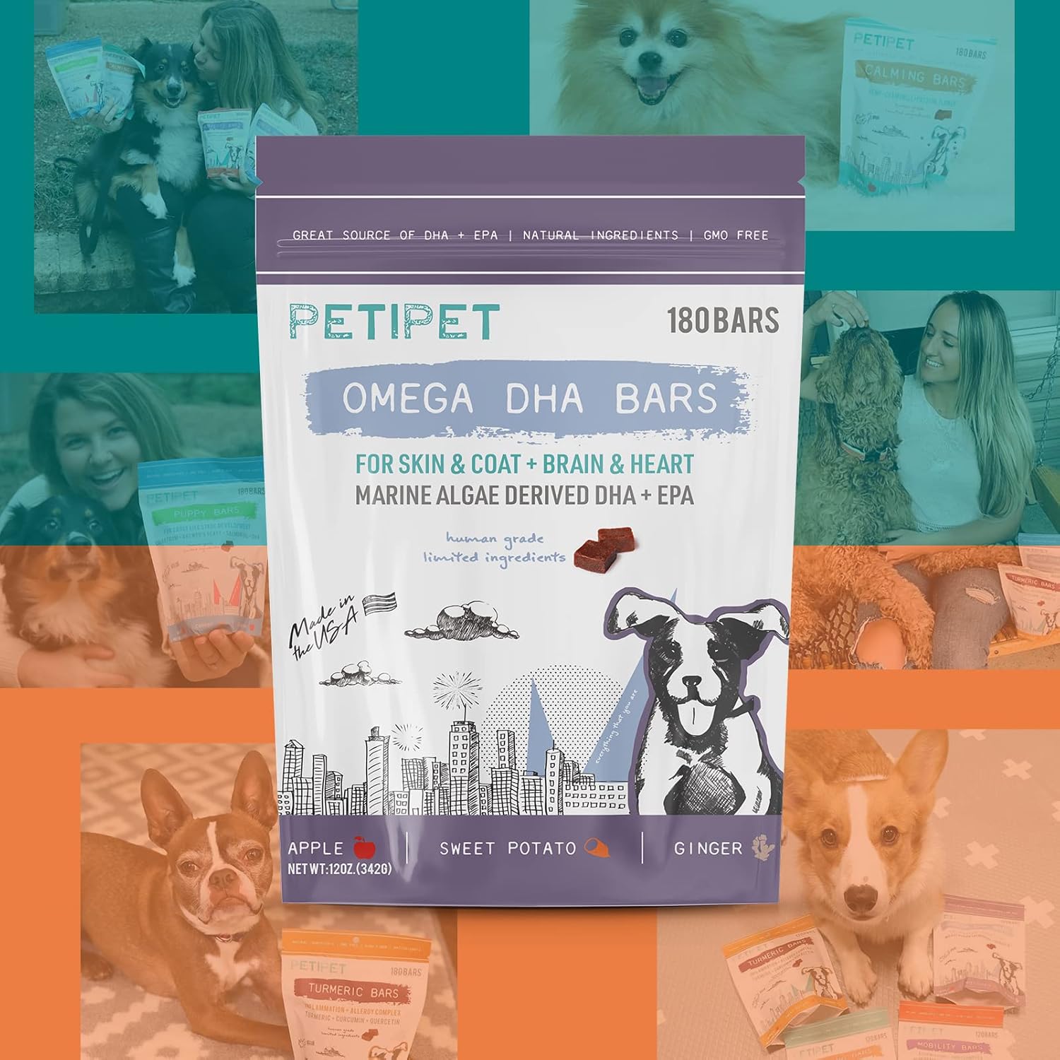 Vegan Omega 3 Chew Treats for Dogs - Itchy Skin Relief, Coat Health, Joint Support - Natural Supplement for Dogs