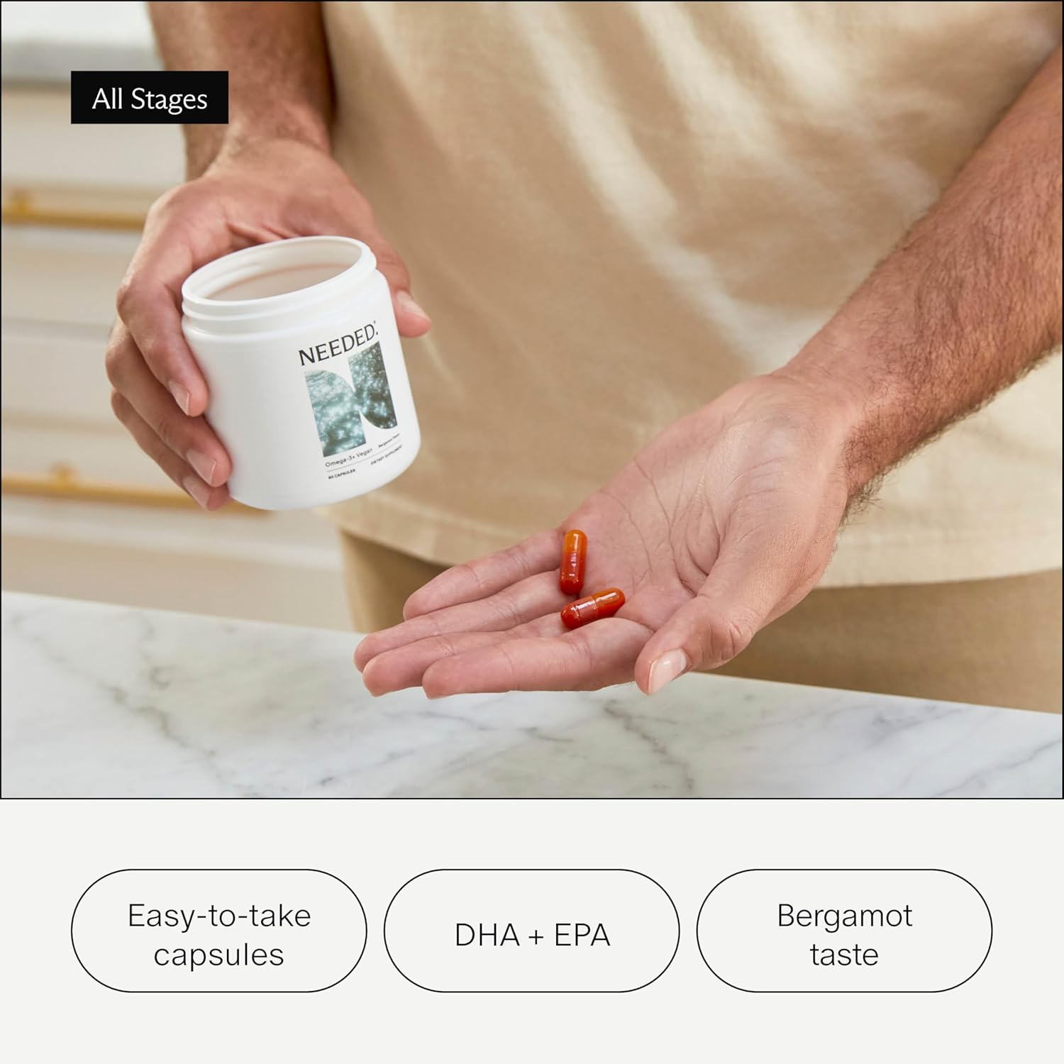 Vegan Omega-3 DHA EPA Supplement with Choline - 500MG of DHA & EPA, Algae Oil, 2 Capsules Daily, 30-Day Supply