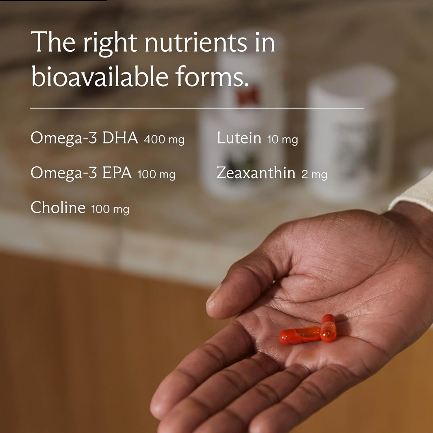 Vegan Omega-3 DHA EPA Supplement with Choline - 500MG of DHA & EPA, Algae Oil, 2 Capsules Daily, 30-Day Supply