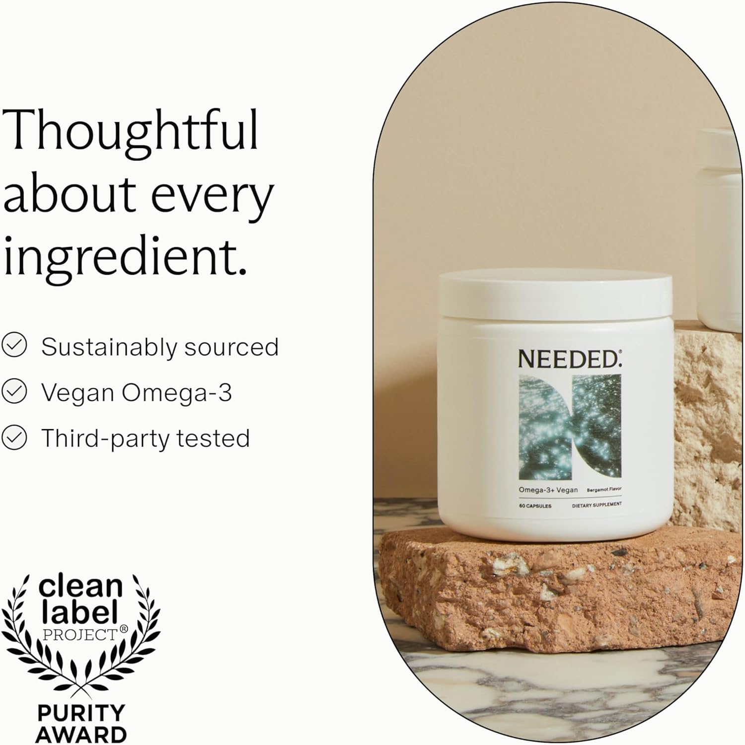 Vegan Omega-3 DHA EPA Supplement with Choline - 500MG of DHA & EPA, Algae Oil, 2 Capsules Daily, 30-Day Supply