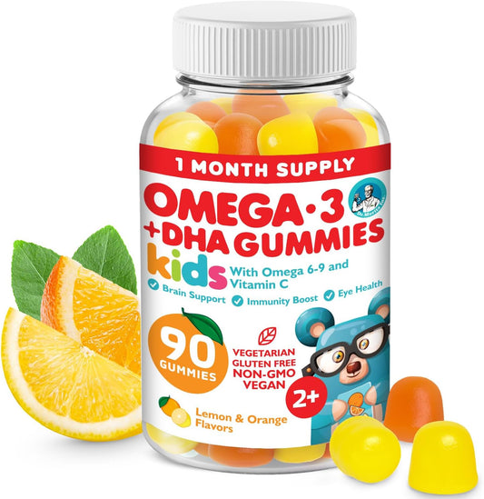 Vegan Omega 3 Gummies for Kids and Toddlers - Brain and Heart Health Support (90 Count), Fish Oil Free