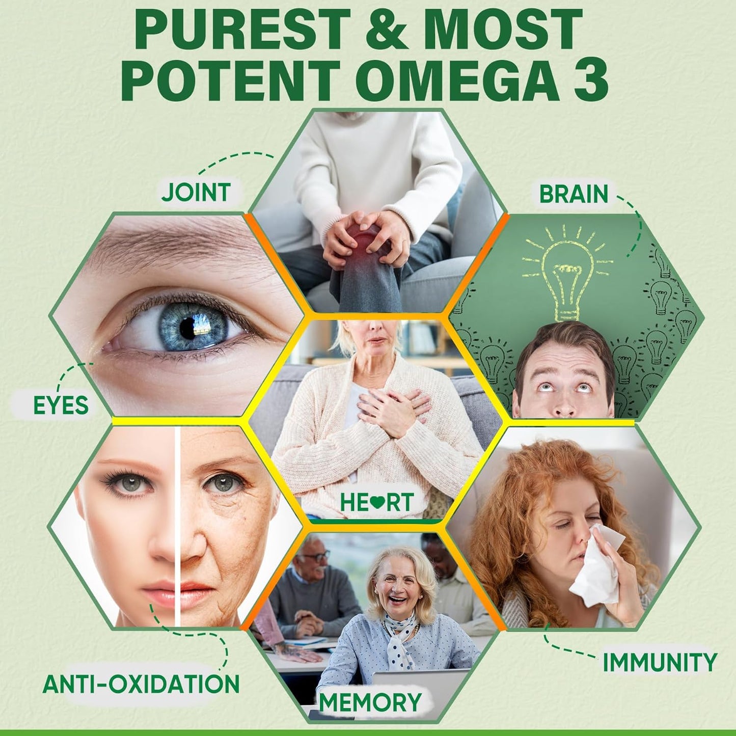 Vegan Omega 3 Gummies with DHA, EPA, CoQ10, Astaxanthin, Vitamin E, A, D3 - Brain, Eye, Bone Support - Sugar Free - 120 Count