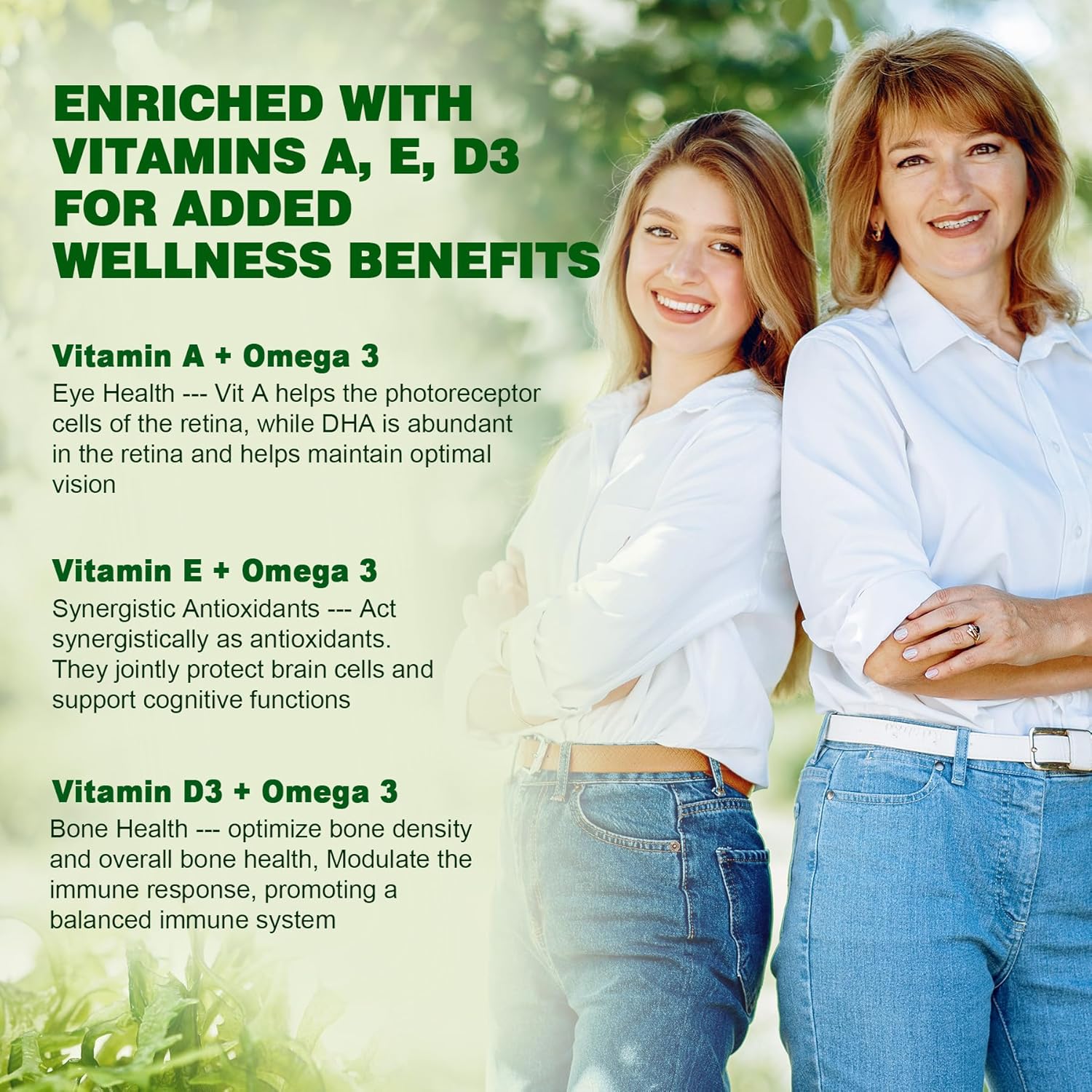 Vegan Omega 3 Gummies with DHA, EPA, CoQ10, Astaxanthin, Vitamin E, A, D3 - Brain, Eye, Bone Support - Sugar Free - 120 Count