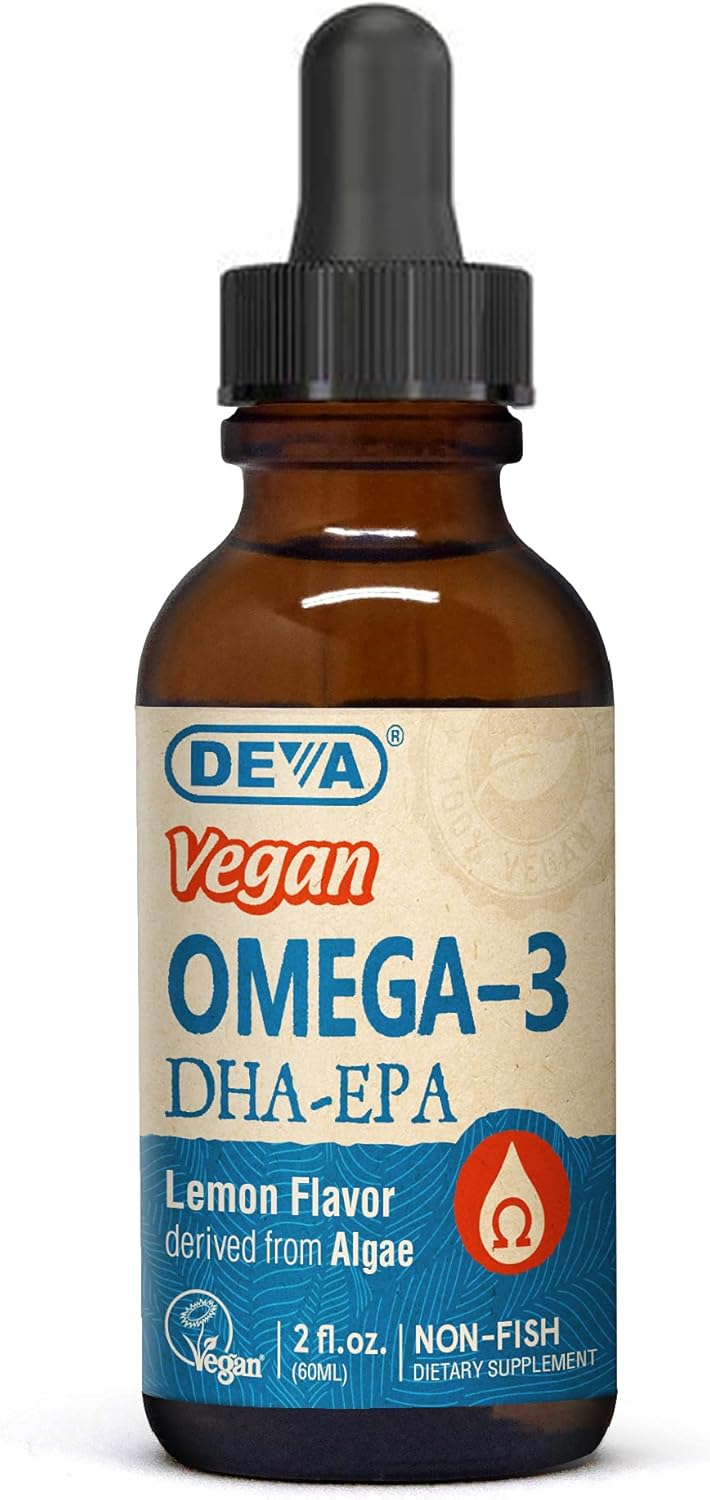 Vegan Omega-3 Liquid DHA and EPA Supplement from Algae - Lemon Flavor, 2 Ounce