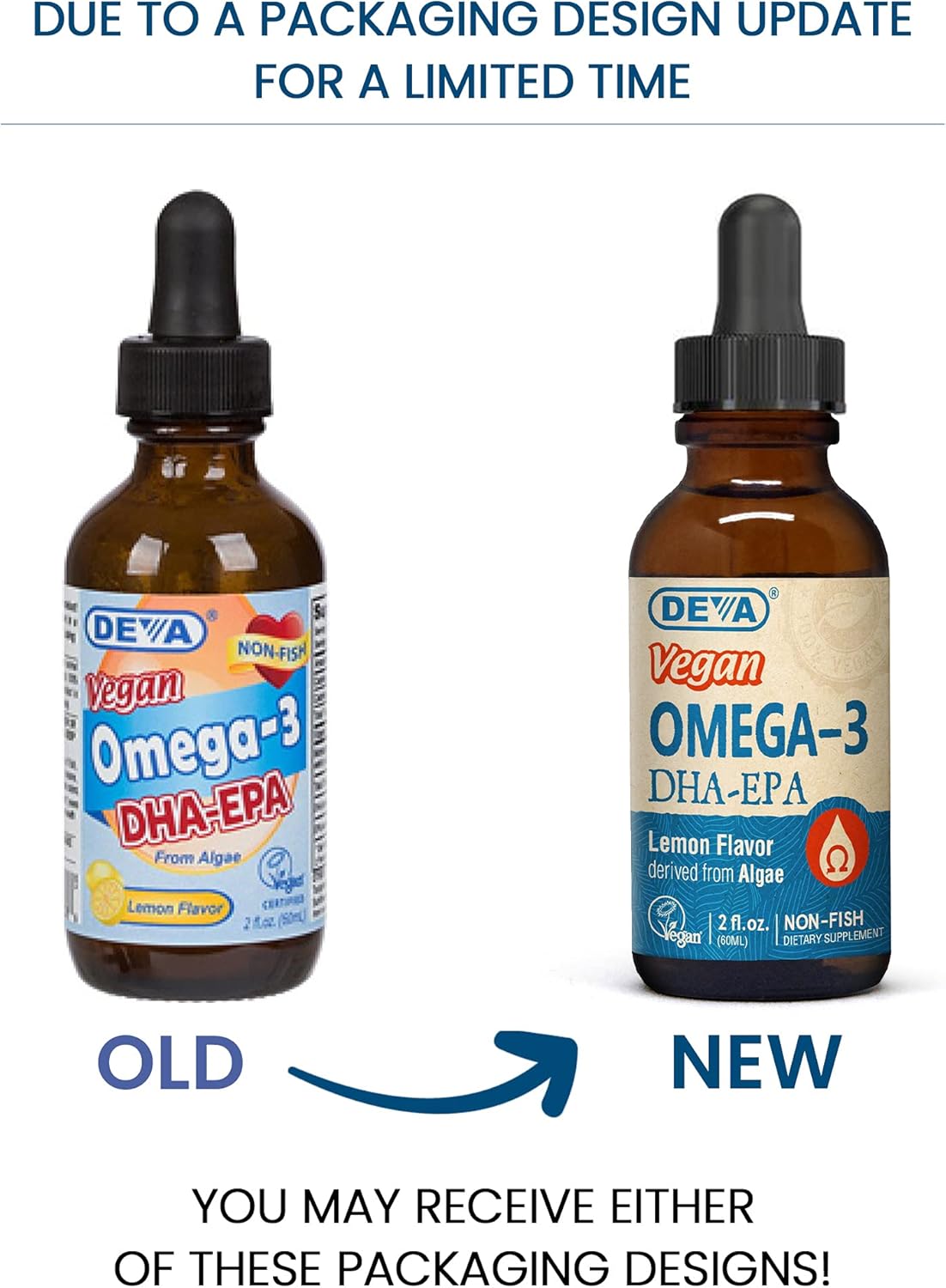 Vegan Omega-3 Liquid DHA and EPA Supplement from Algae - Lemon Flavor, 2 Ounce