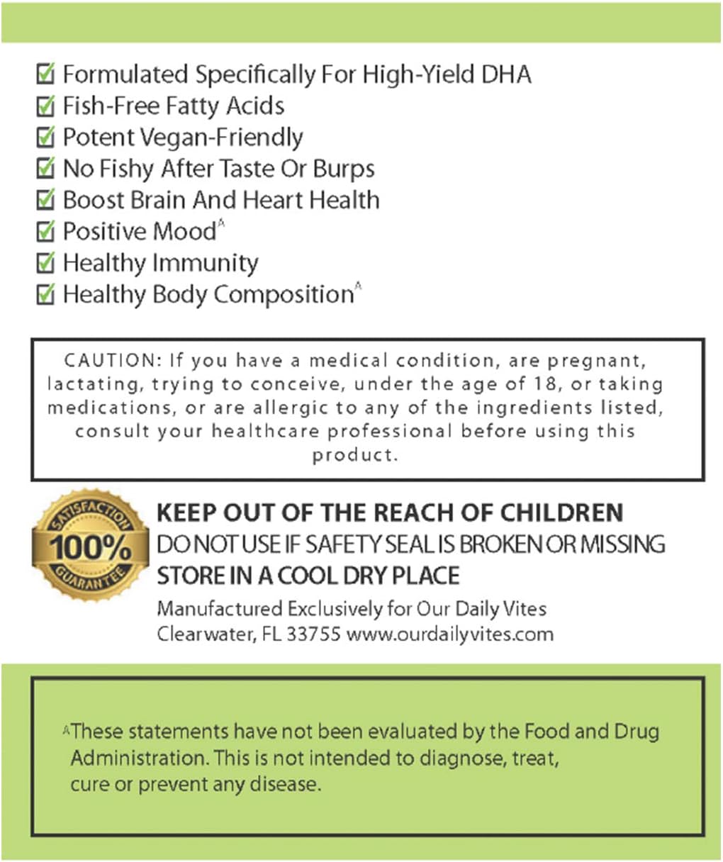 Vegan Omega-3 Supplement for Eye Health & Wellness - Plant-Based DHA & EPA Fatty Acids - Carrageenan Free Softgels - Marine Algal Source