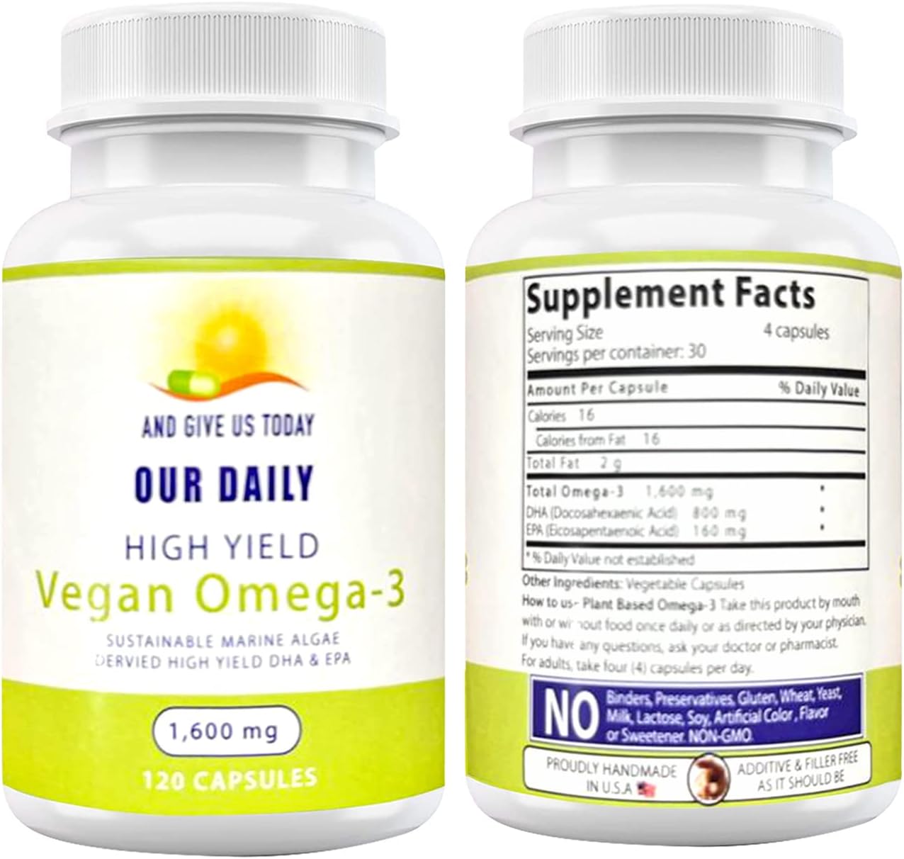Vegan Omega-3 Supplement for Eye Health & Wellness - Plant-Based DHA & EPA Fatty Acids - Carrageenan Free Softgels - Marine Algal Source