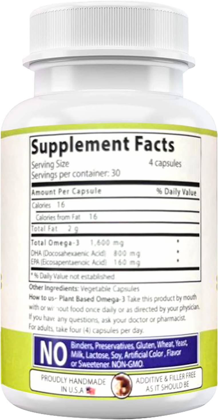 Vegan Omega-3 Supplement for Eye Health & Wellness - Plant-Based DHA & EPA Fatty Acids - Carrageenan Free Softgels - Marine Algal Source