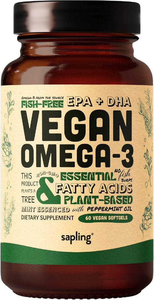 Vegan Omega 3 Supplement with DHA & EPA Fatty Acids from Sustainably Sourced Algae - Plant Based Alternative to Fish Oil for Heart, Brain, Joint Health - Carrageenan Free - 60 Softgels