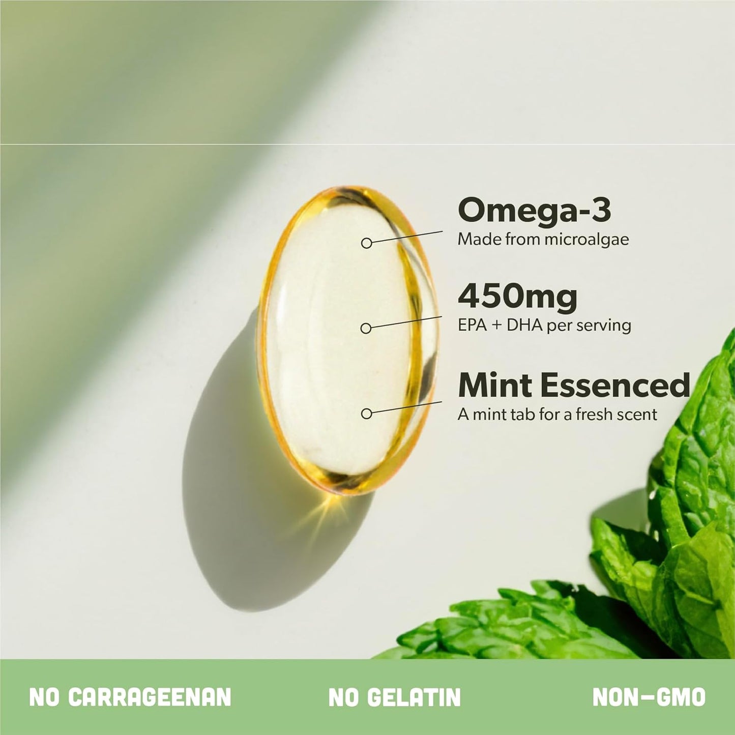 Vegan Omega 3 Supplement with DHA & EPA Fatty Acids from Sustainably Sourced Algae - Plant Based Alternative to Fish Oil for Heart, Brain, Joint Health - Carrageenan Free - 60 Softgels