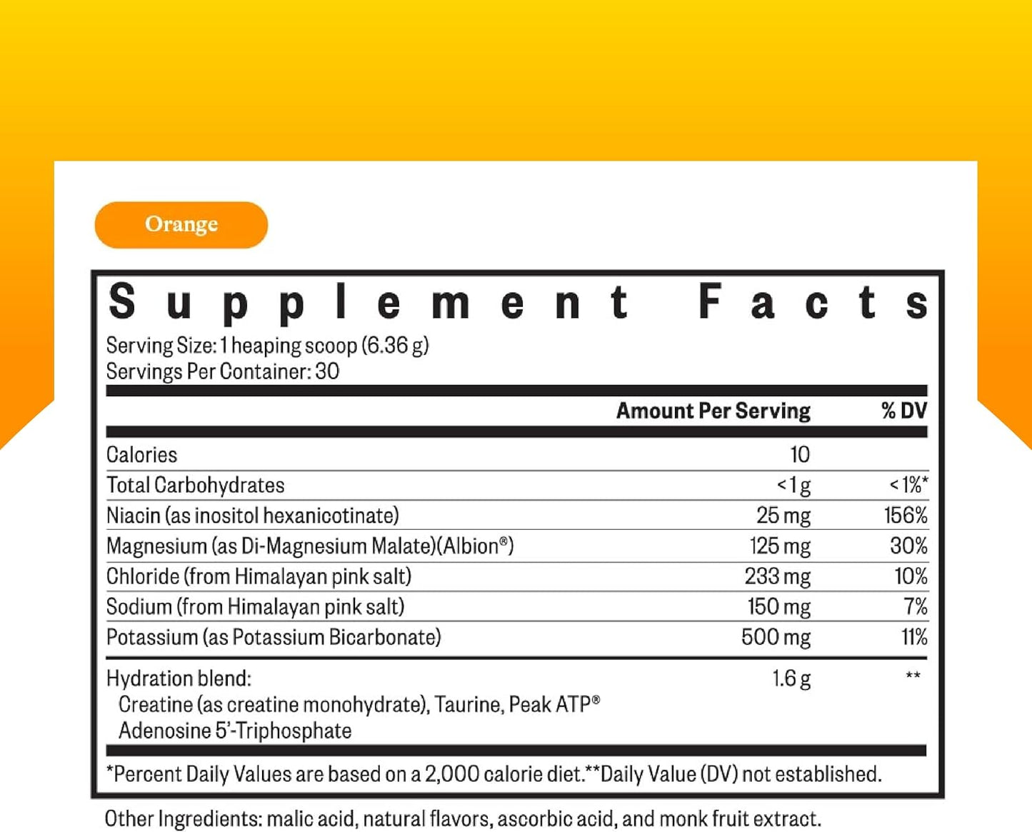 Vegan Orange Electrolyte Powder for Healthy Energy and Hydration (30 Servings)