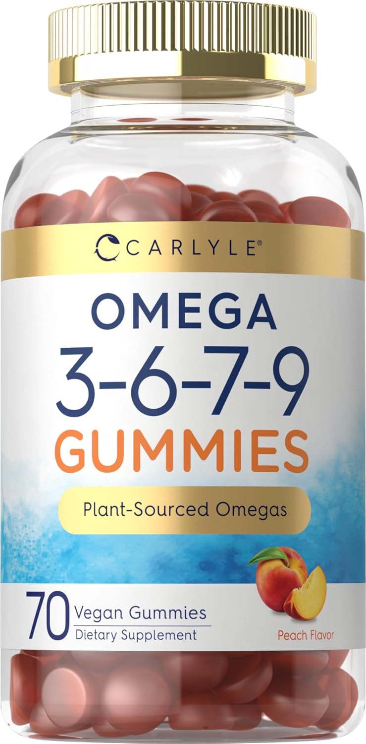 Vegan Peach Flavored Carlyle Omega 3 6 7 9 Gummies - 70 Count