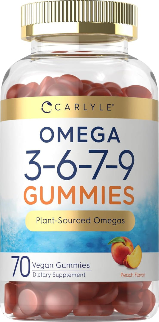 Vegan Peach Flavored Carlyle Omega 3 6 7 9 Gummies - 70 Count
