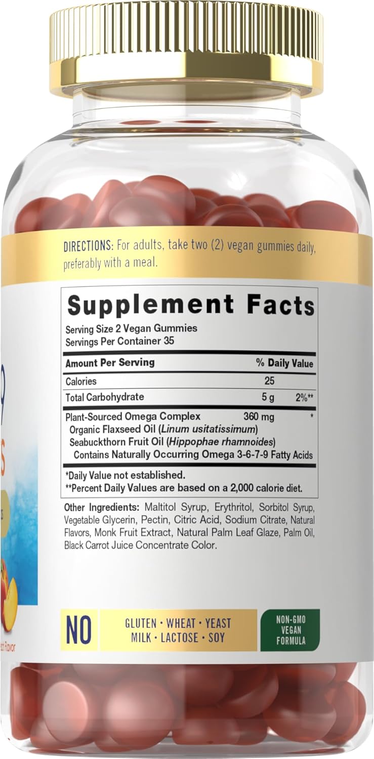 Vegan Peach Flavored Carlyle Omega 3 6 7 9 Gummies - 70 Count