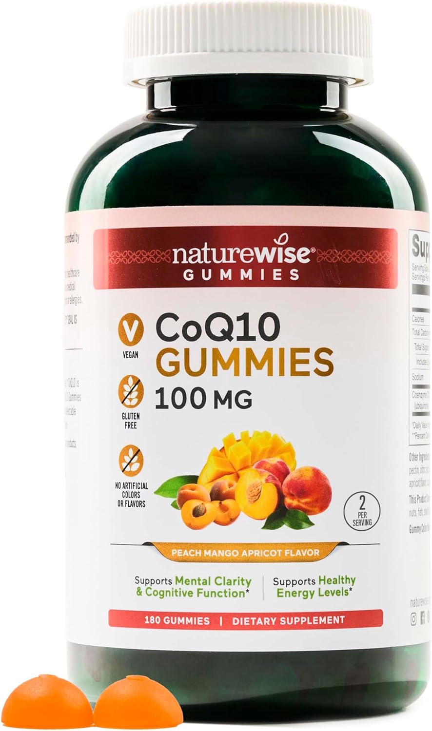 Vegan Peach Mango CoQ10 Gummies - 100mg Heart Health Supplement - Antioxidant Activity - Non-GMO - 180 Count