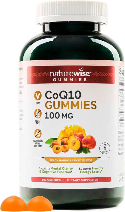 Vegan Peach Mango CoQ10 Gummies - 100mg Heart Health Supplement - Antioxidant Activity - Non-GMO - 180 Count