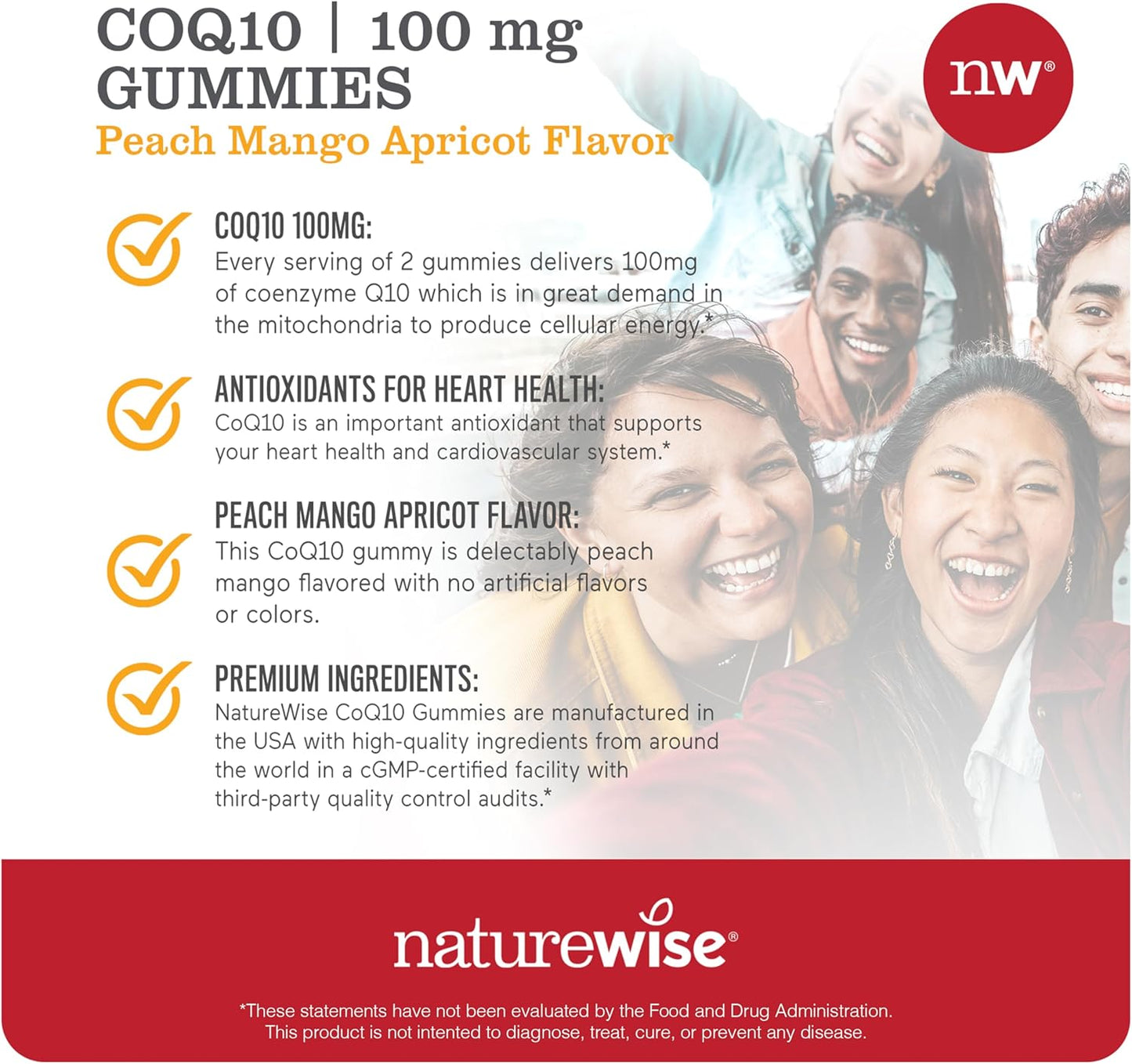 Vegan Peach Mango CoQ10 Gummies - 100mg Heart Health Supplement - Antioxidant Activity - Non-GMO - 180 Count