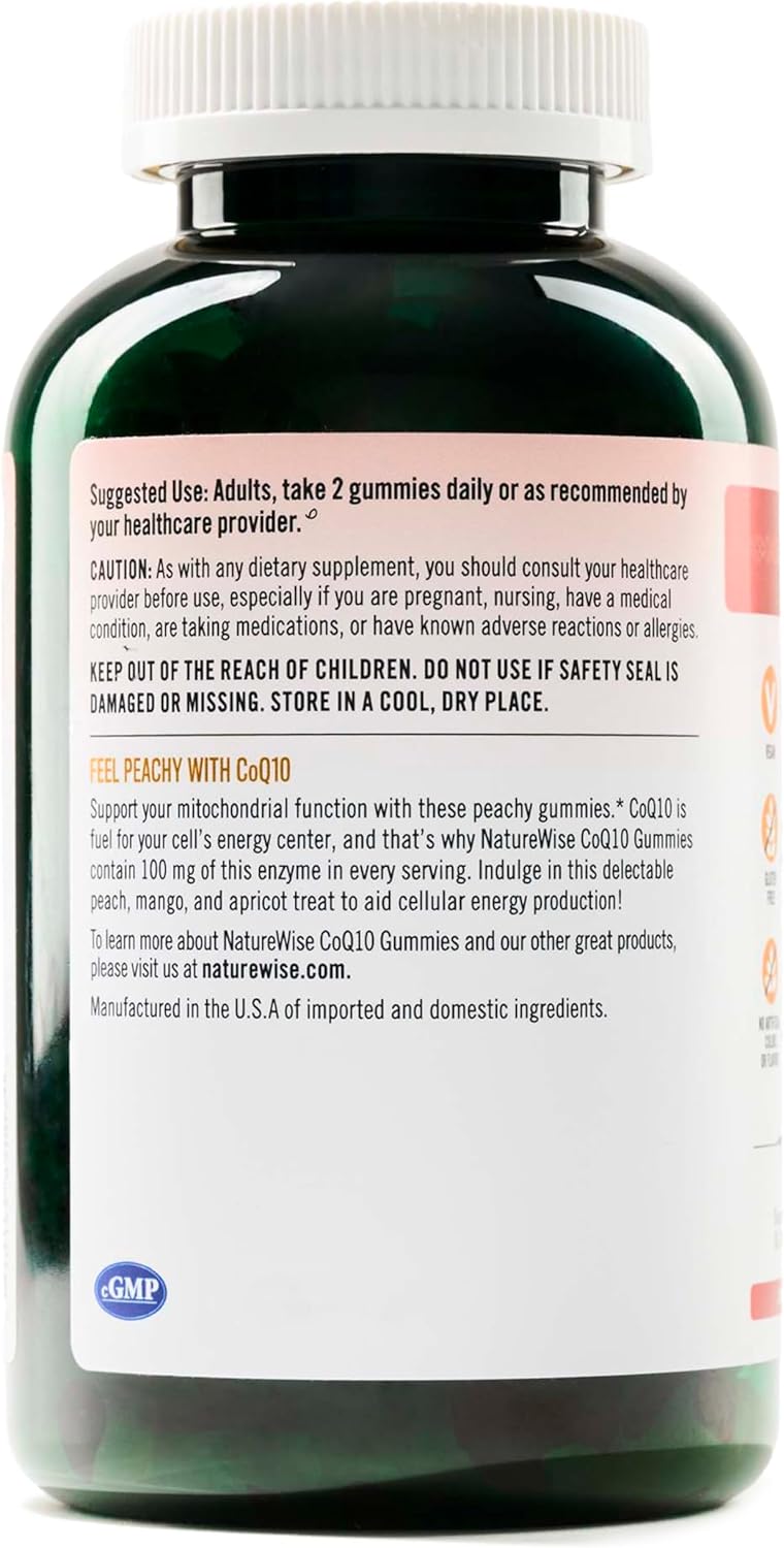 Vegan Peach Mango CoQ10 Gummies - 100mg Heart Health Supplement - Antioxidant Activity - Non-GMO - 180 Count