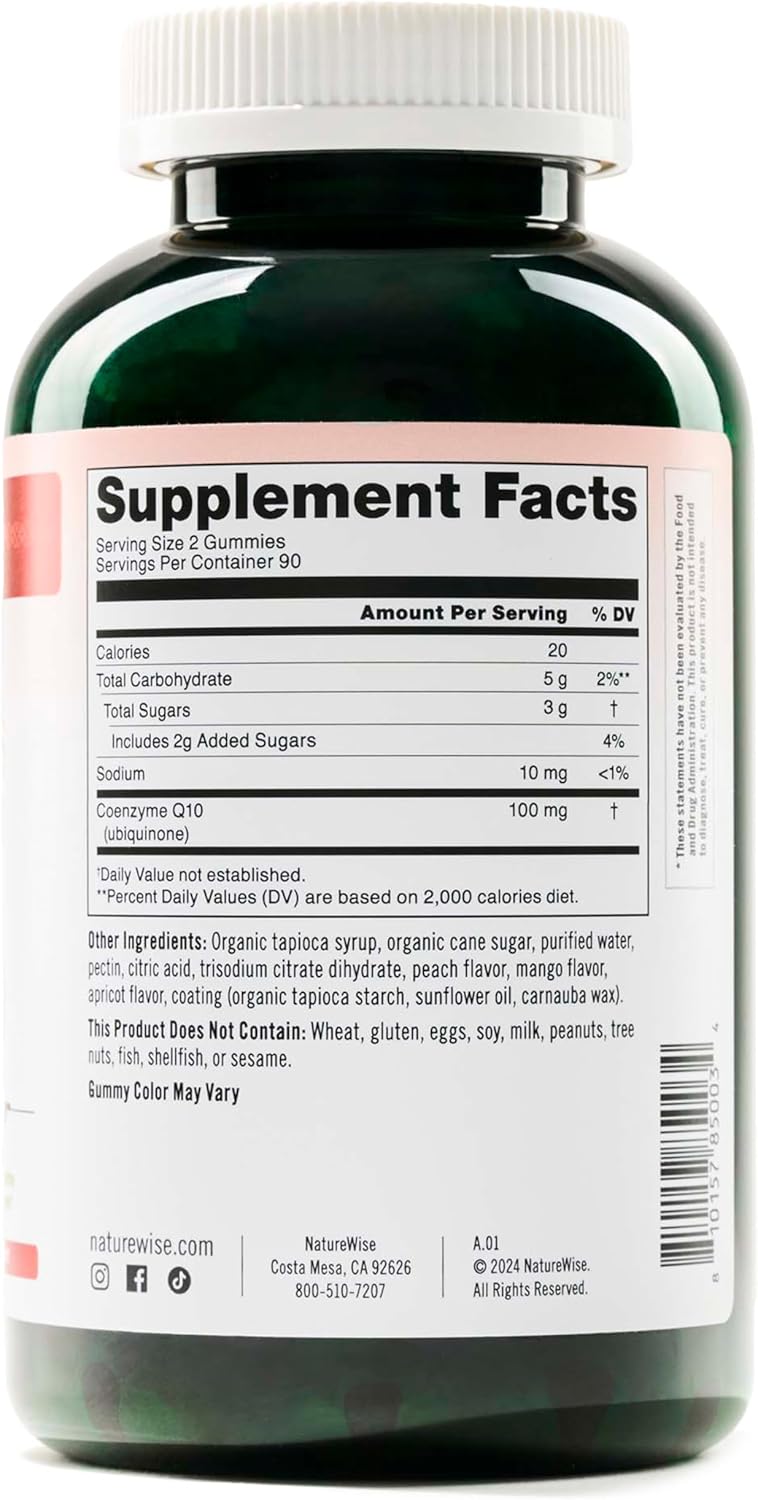 Vegan Peach Mango CoQ10 Gummies - 100mg Heart Health Supplement - Antioxidant Activity - Non-GMO - 180 Count