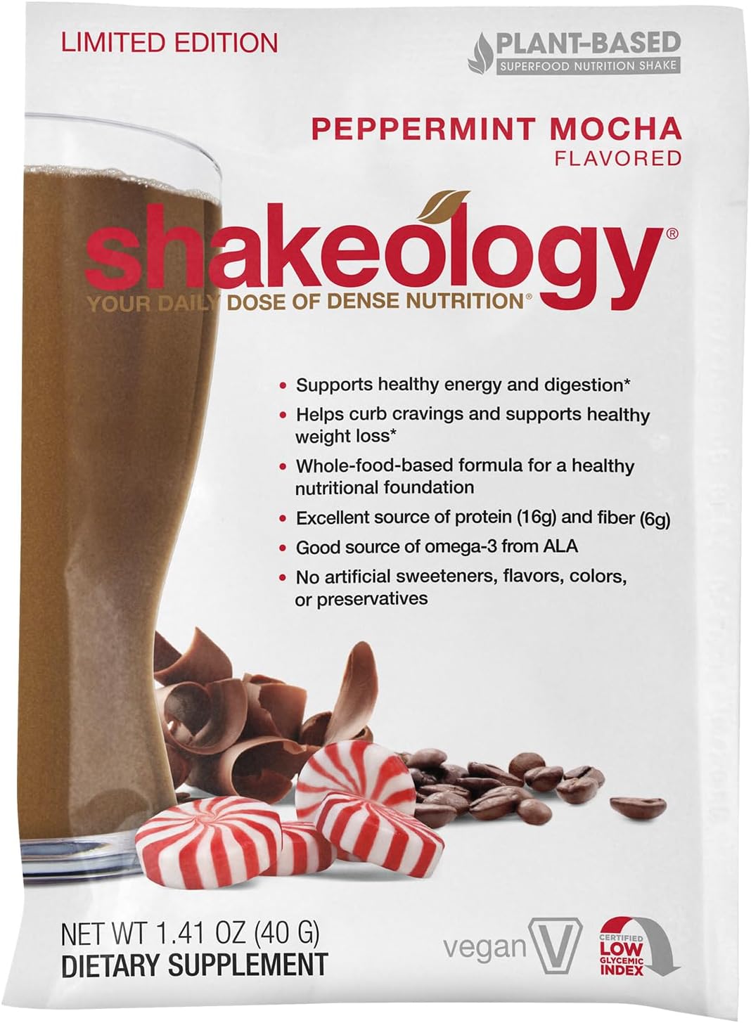 Vegan Peppermint Mocha Protein Powder Shake - Gluten-Free Superfood Blend for Weight Loss and Lean Muscle Support - 14 Servings