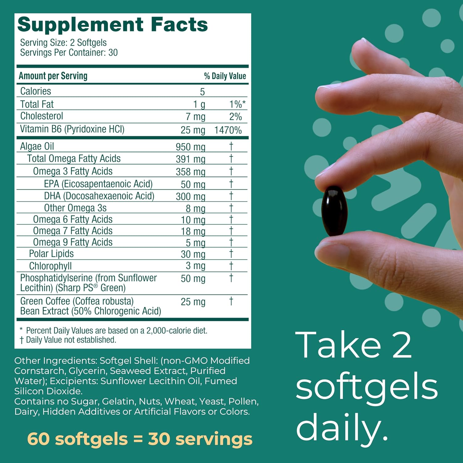 Vegan Plant-Based Algae Omega-3 Softgels for Focus, Memory, and Mood Support - 180 ct