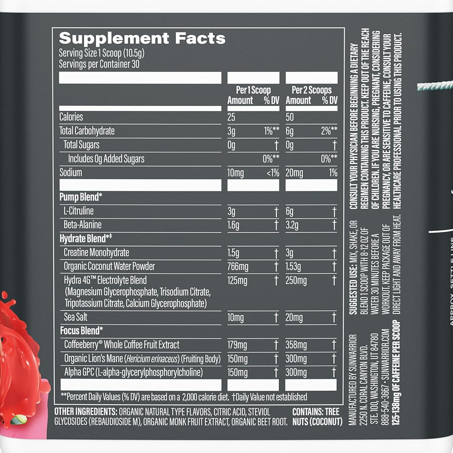 Vegan Plant-Based Pre Workout Powder for Energy, Focus, and Strength - Watermelon Flavored 30 Servings - Active Preworkout Supplement for Endurance and Hydration