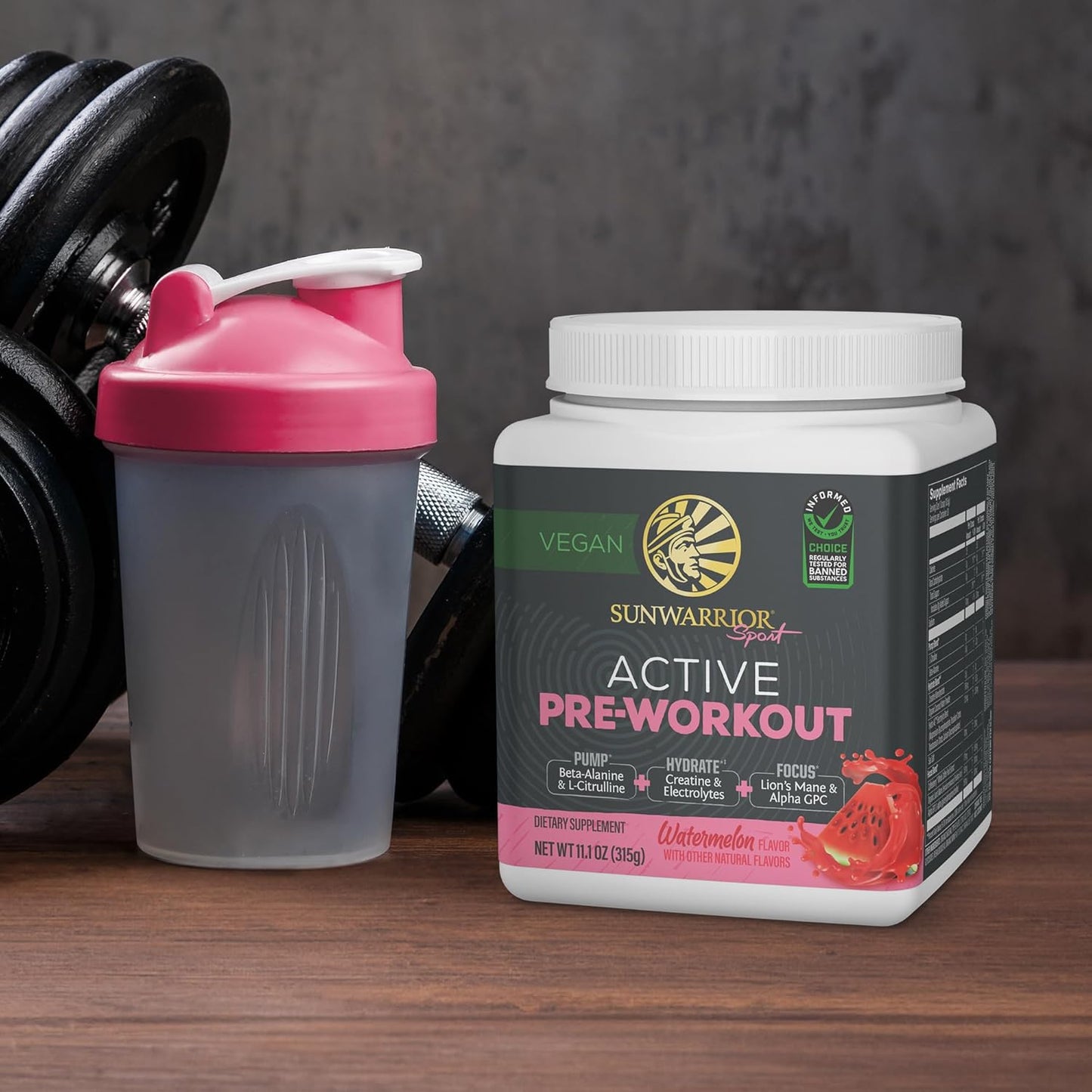 Vegan Plant-Based Pre Workout Powder for Energy, Focus, and Strength - Watermelon Flavored 30 Servings - Active Preworkout Supplement for Endurance and Hydration