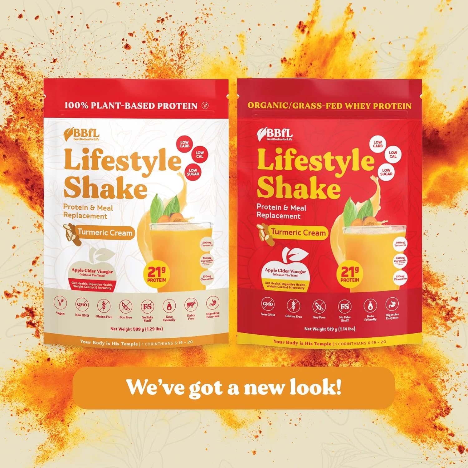 Vegan Plant-Based Protein Powder with Digestive Enzymes, 21g Protein, Turmeric Curcumin Cream, Meal Replacement Shake (15 Servings)