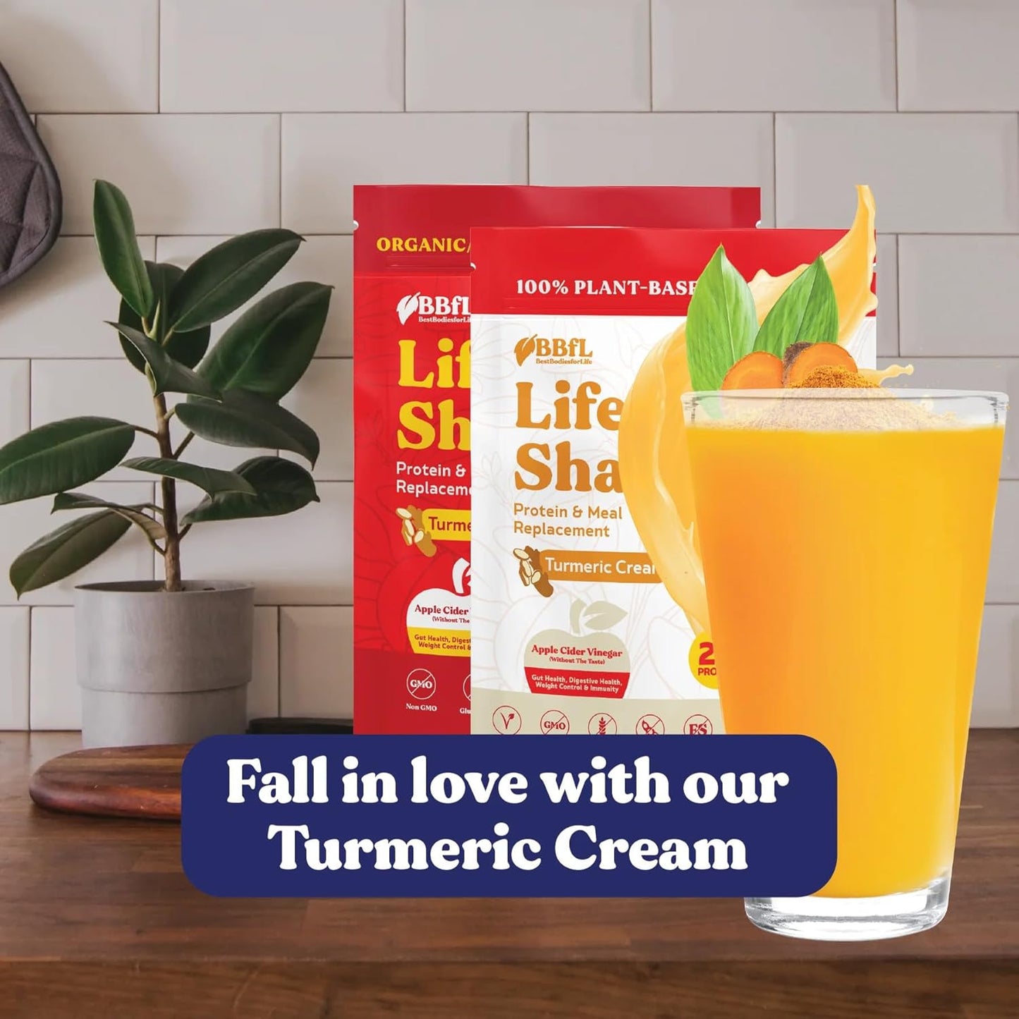 Vegan Plant-Based Protein Powder with Digestive Enzymes, 21g Protein, Turmeric Curcumin Cream, Meal Replacement Shake (15 Servings)