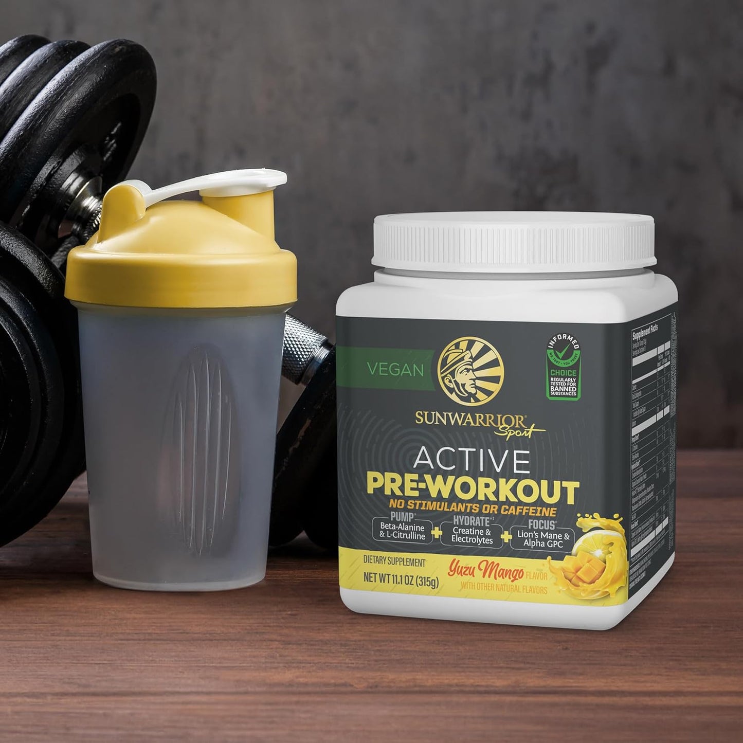 Vegan Plant-Based Sunwarrior Pre Workout Powder for Endurance & Strength - Yuzu Mango Flavored, Non-Stim & Caffeine Free, 30 Servings