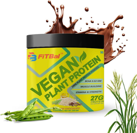 Vegan Plant Protein Powder with Pea and Brown Rice - 27g Protein Per Serving - 250g (7 Servings) - BCAA and Glutamine Included