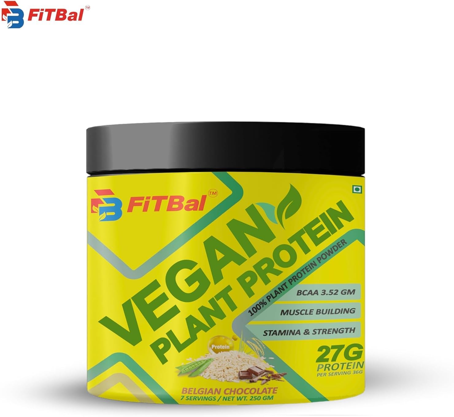 Vegan Plant Protein Powder with Pea and Brown Rice - 27g Protein Per Serving - 250g (7 Servings) - BCAA and Glutamine Included