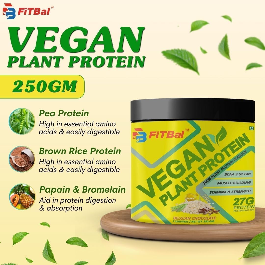 Vegan Plant Protein Powder with Pea and Brown Rice - 27g Protein Per Serving - 250g (7 Servings) - BCAA and Glutamine Included
