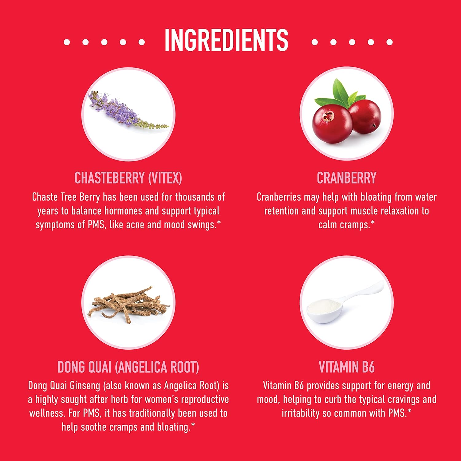 Vegan PMS Relief Gummies with Chasteberry, Dong Quai, Cranberry, Vitamin B6 | Hormone Balance & Period Support for Women