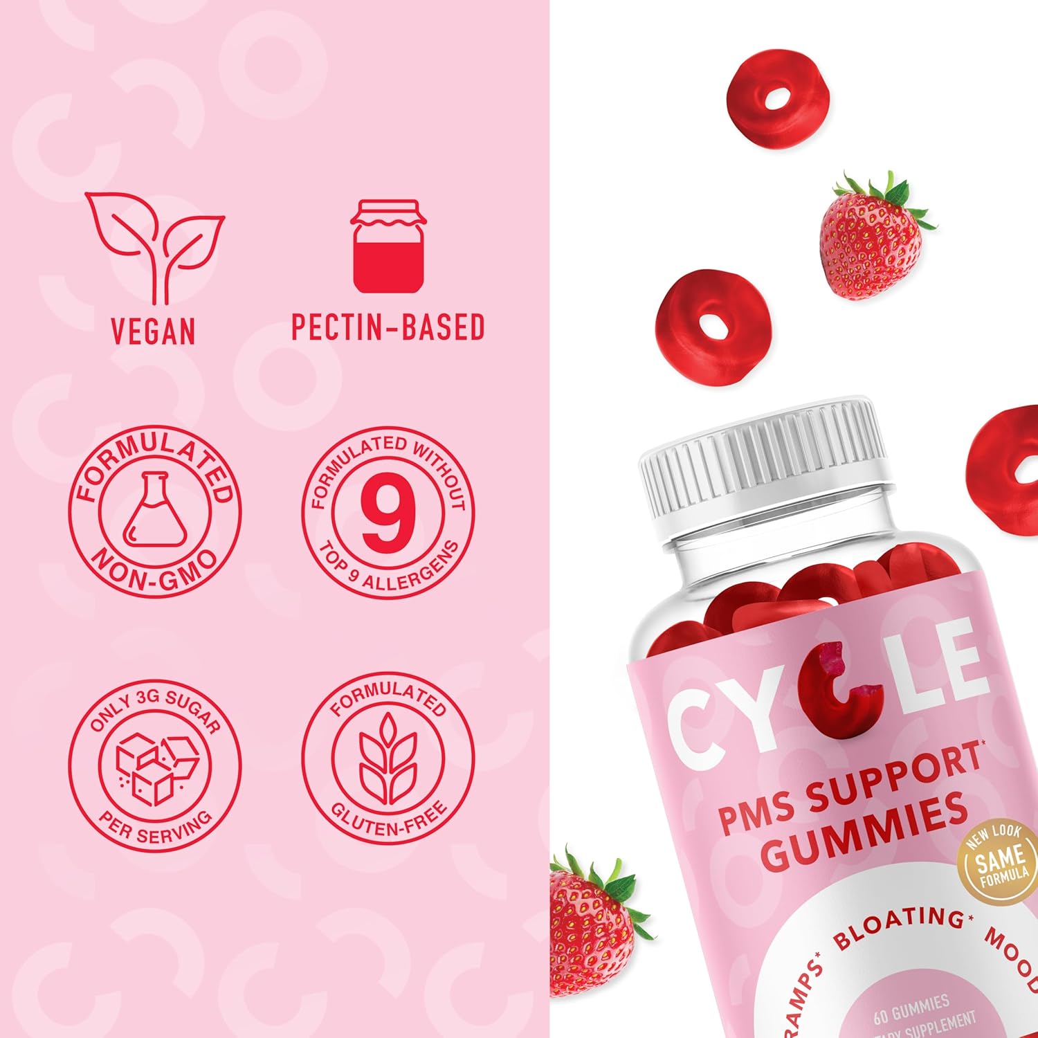 Vegan PMS Relief Gummies with Chasteberry, Dong Quai, Cranberry, Vitamin B6 | Hormone Balance & Period Support for Women