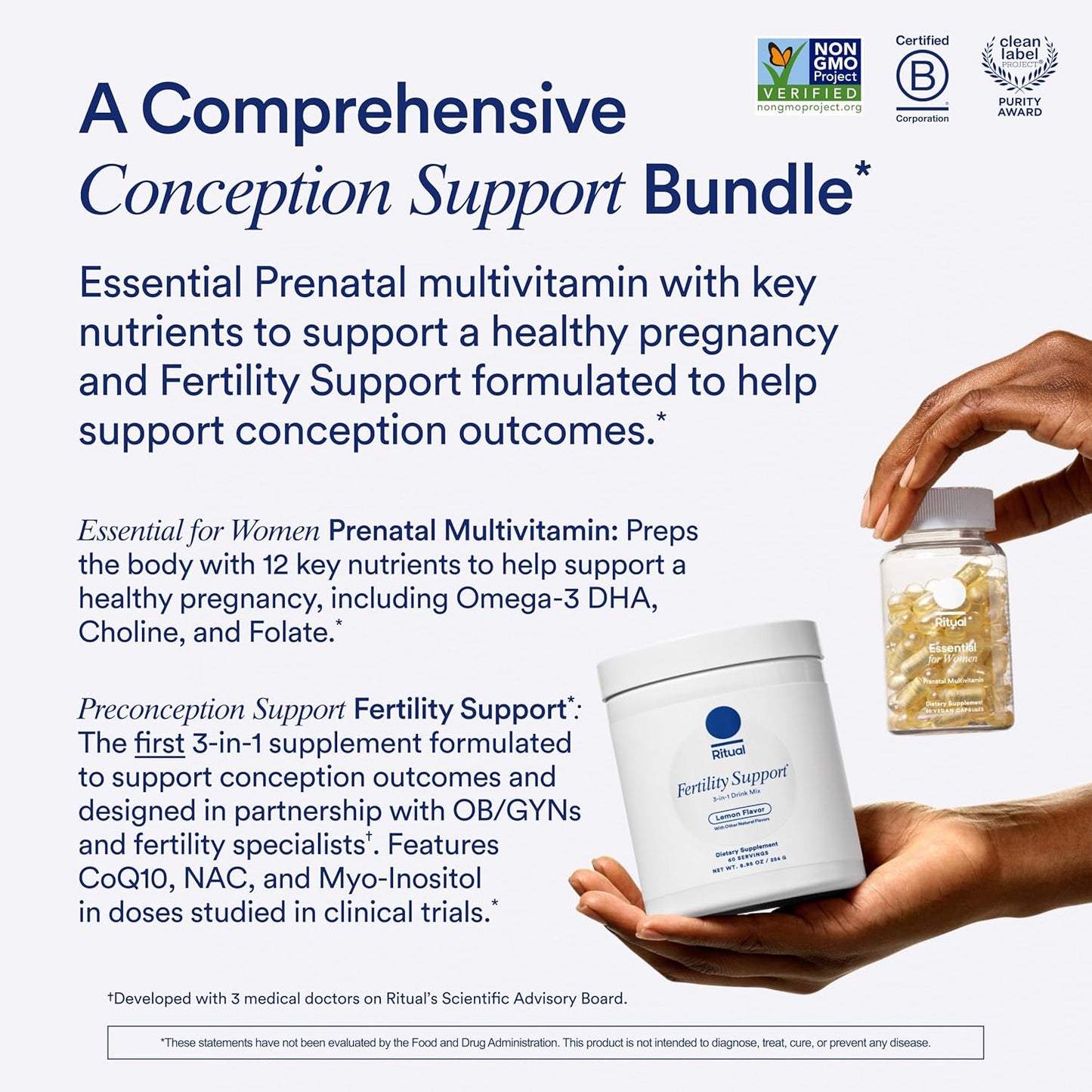 Vegan Preconception Bundle for Women: Prenatal Multivitamin and Fertility Support Supplement with NAC, CoQ10, and Myo-Inositol to Boost Her Health*